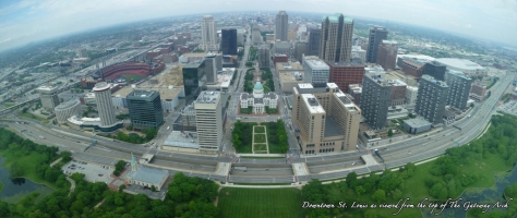 Downtown St. Louis as viewed from the top of The Gateway Arch